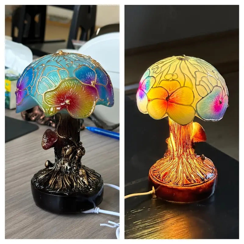 Boho Mushroom & Flowers Lamp