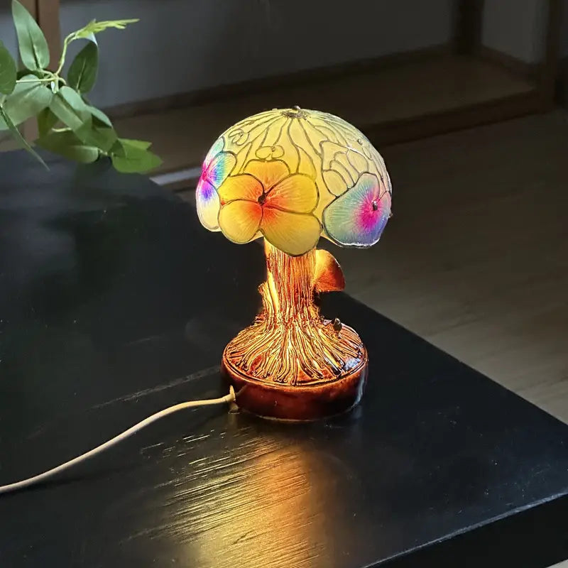 Boho Mushroom & Flowers Lamp
